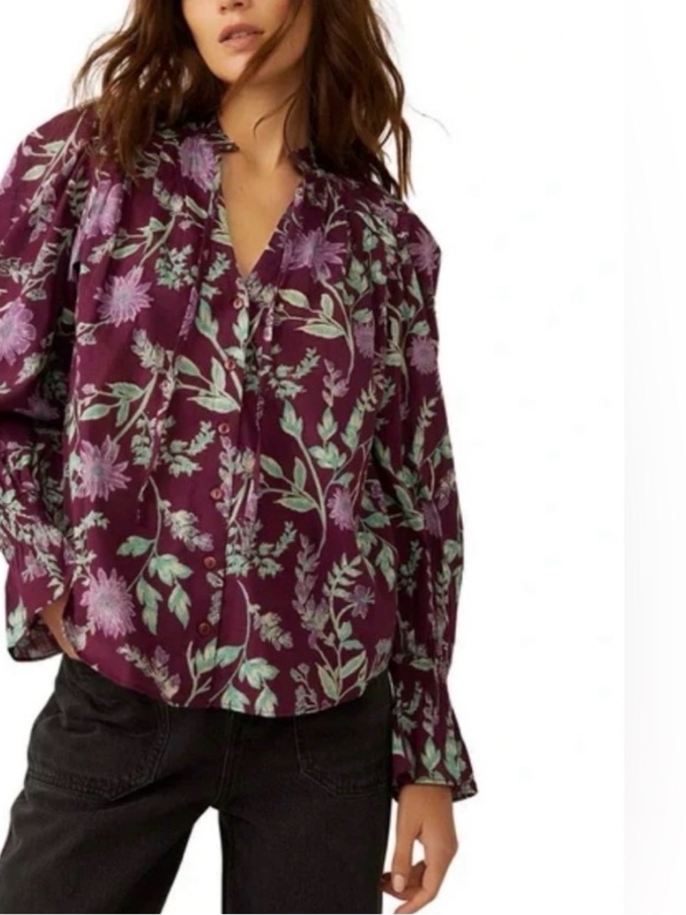 Free People Meant To Be Ruffled Floral Blouse Small